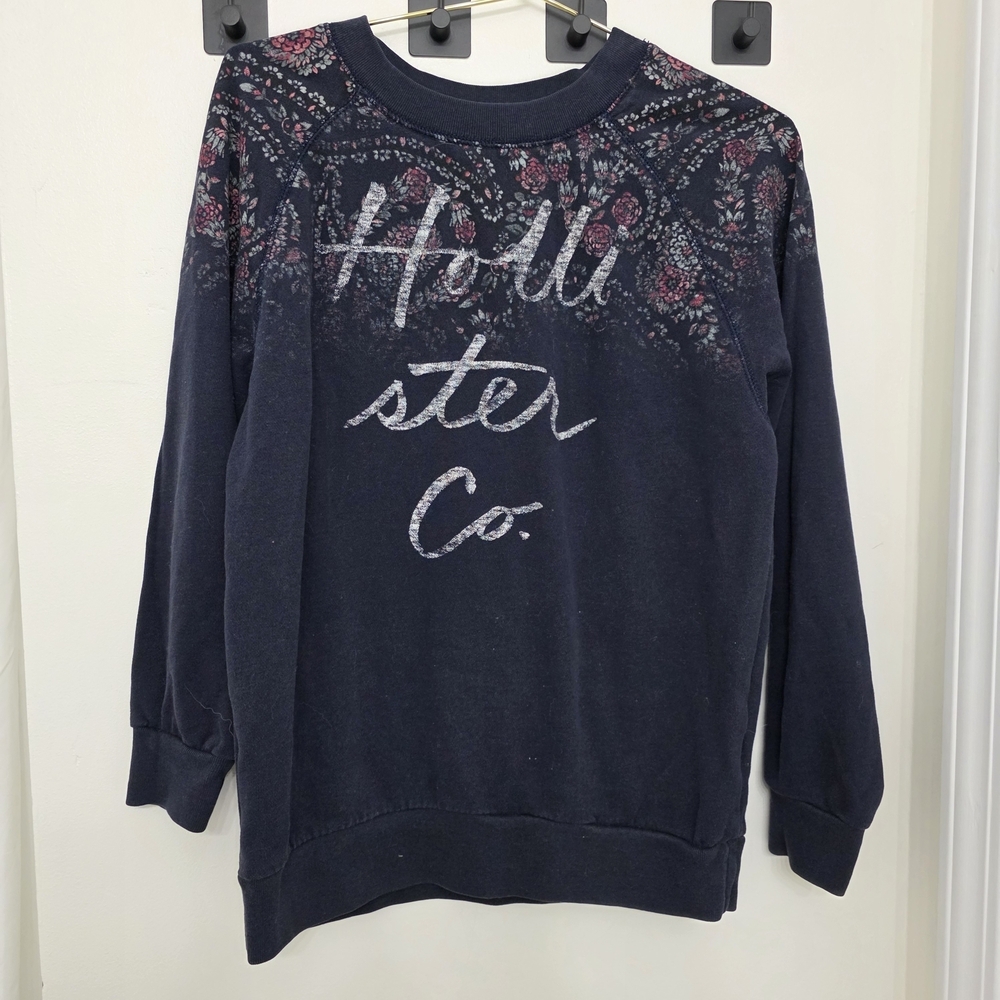 Hollister Dark Blue Sweatshirt with Floral Design